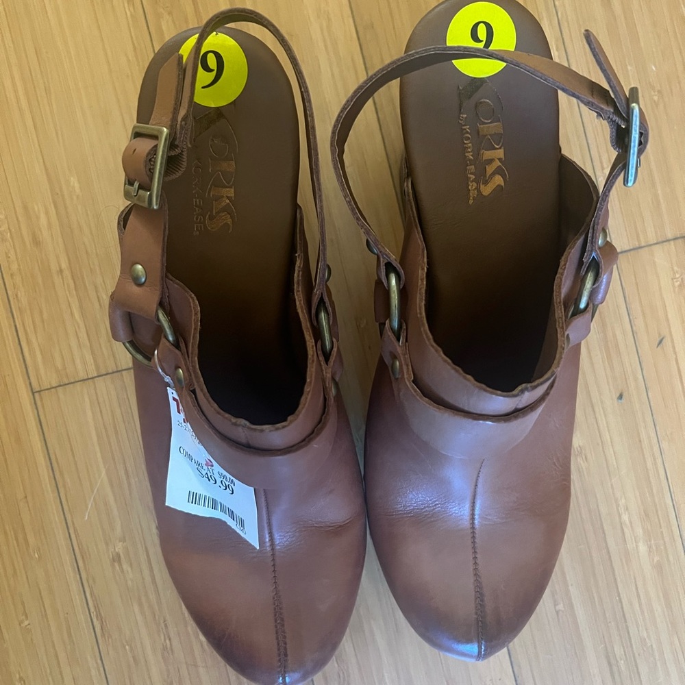 Kork-Ease Women's Brown Leather Dressy Clogs Mules /NWT sz 9